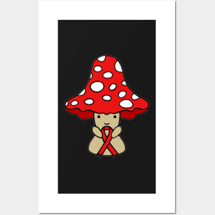 Mushroom holding a big Awareness Ribbon (Red) Posters and Art